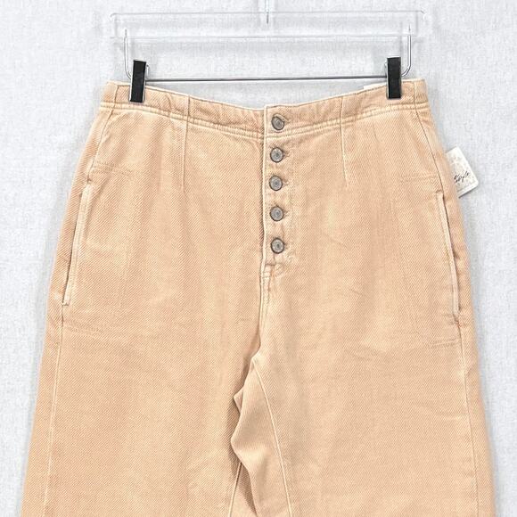 FREE PEOPLE Osaka Mid Rise Barrel Jean Womens 28 Latte Tan Cropped Twill NEW - Picture 6 of 16